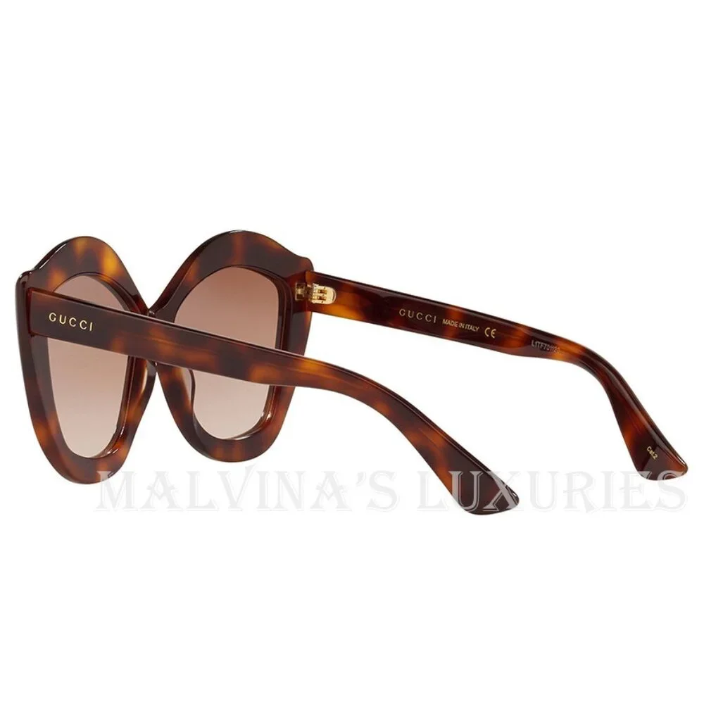 GUCCI SUNGLASSES GG0117S CAT EYE TORTOISE BROWN GRADIENT LIPS